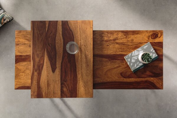 Couchtisch Sheesham Holz Metall 2er Set