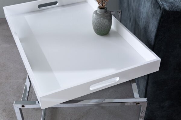 Table basse 2 pièces MDF métal blanc chrome avec plateaux