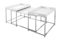 Table basse 2 pièces MDF métal blanc chrome...