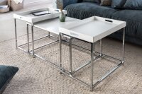 Table basse 2 pièces MDF métal blanc chrome...
