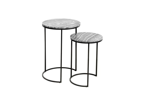 Set de 2 tables dappoint en marbre métal gris noir