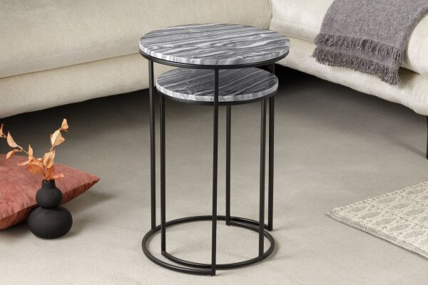 Set de 2 tables dappoint en marbre métal gris noir