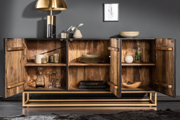 Sideboard Schwarz Gold 140 x 75 cm Holz Metall Handarbeit
