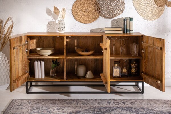 Buffet 140 cm de large bois de mangue fer à la main motif 3D