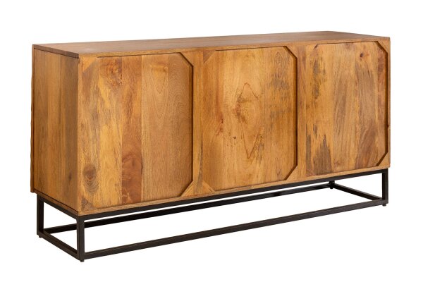 Buffet 140 cm de large bois de mangue fer à la main motif 3D