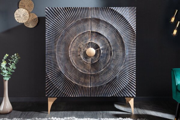 Dekoratives Highboard Schwarz Gold H: 120 cm Handarbeit