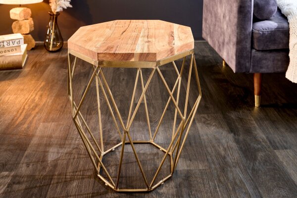 Table basse en bois dacacia métal naturel laiton 50x50 cm