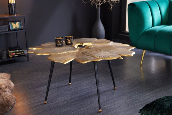 Table basse en métal doré noir 94x92 cm artisanale