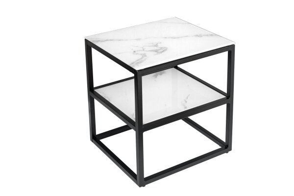 Table dappoint verre dur métal en blanc noir 45x40 cm
