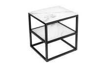 Table dappoint verre dur métal en blanc noir 45x40 cm