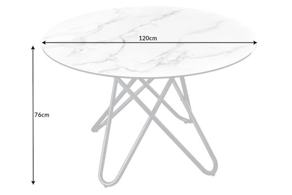 Table de salle à manger céramique métal blanc noir 120x120 cm