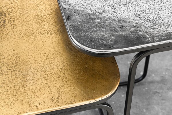 Couchtisch 2er Set Metall in Schwarz Gold Silber Handarbeit