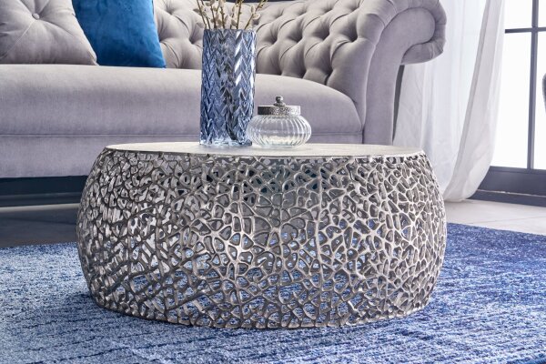 Couchtisch Metall in Silber 73 x 73 cm Handarbeit