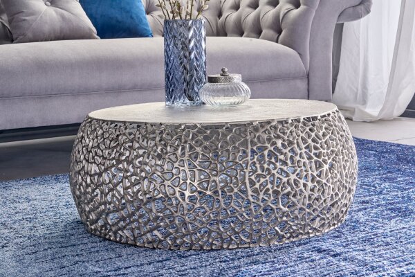 Couchtisch Metall in Silber 73 x 73 cm Handarbeit