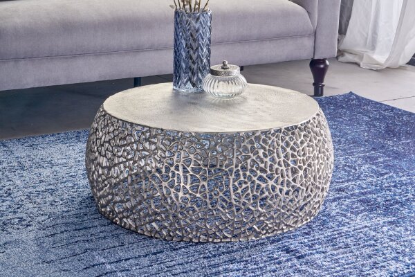 Couchtisch Metall in Silber 73 x 73 cm Handarbeit