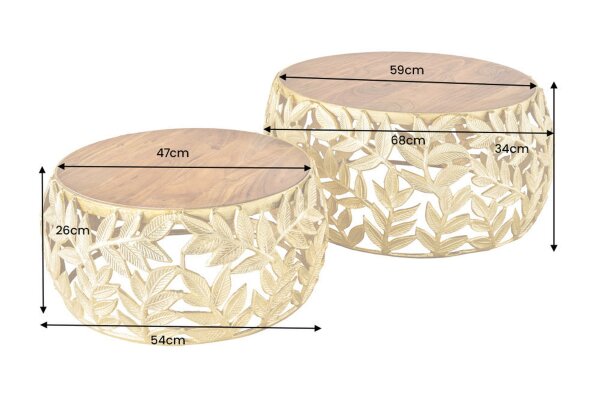 Table basse set de 2 pièces en bois dacacia métal naturel fait main