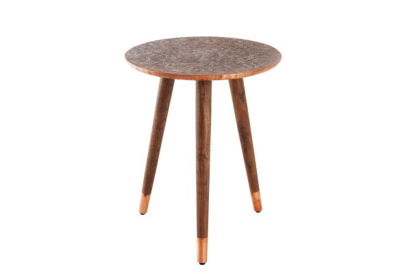 Beistelltisch Akazienholz Metall Kupfer antik Ø40cm Handmade