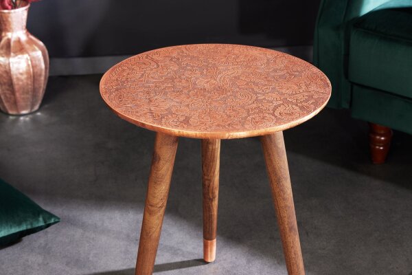 Beistelltisch Akazienholz Metall Kupfer antik Ø40cm Handmade