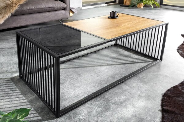 Couchtisch Glas MDF Metall in Schwarz Natur 100x50 cm