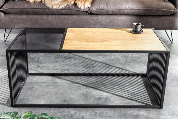 Couchtisch Glas MDF Metall in Schwarz Natur 100x50 cm
