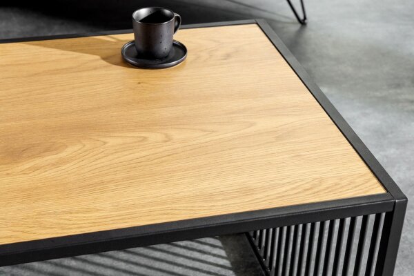 Couchtisch Glas MDF Metall in Schwarz Natur 100x50 cm