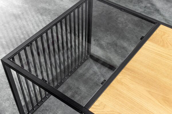 Couchtisch Glas MDF Metall in Schwarz Natur 100x50 cm