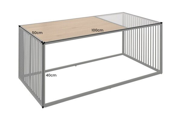 Couchtisch Glas MDF Metall in Schwarz Natur 100x50 cm