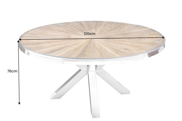 Table de salle à manger teck verre dur acier inoxydable brun chrome 120x120 cm