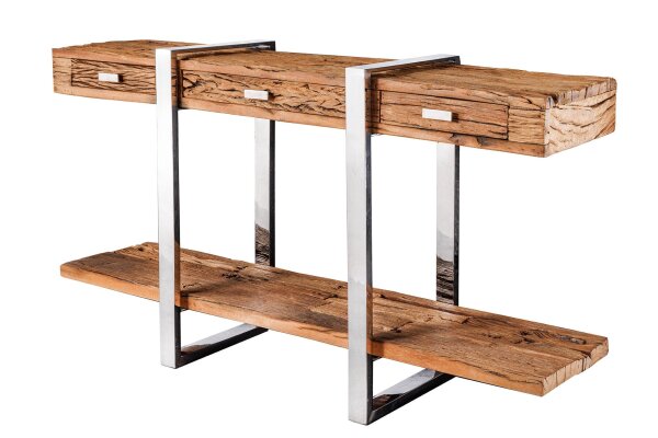 Table console avec tiroir teck inox 140 cm