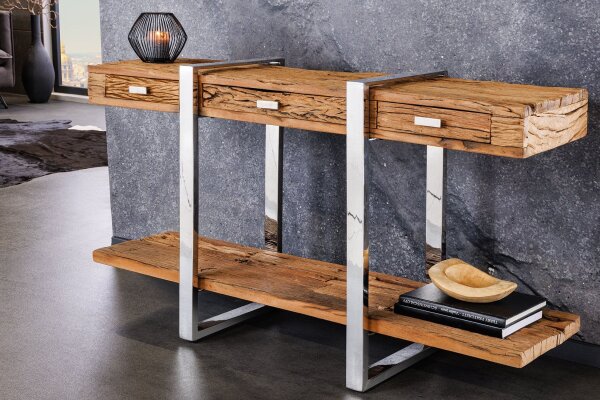 Table console avec tiroir teck inox 140 cm