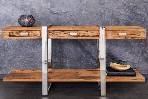 Table console avec tiroir teck inox 140 cm