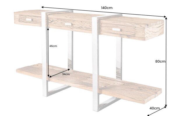 Table console avec tiroir teck inox 140 cm