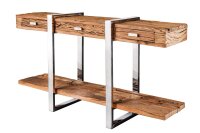 Konsolentisch mit Schublade Teakholz Edelstahl 140 cm