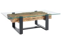 Table basse teck verre trempé inox 130 x 70 cm