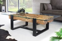 Table basse teck verre trempé inox 130 x 70 cm