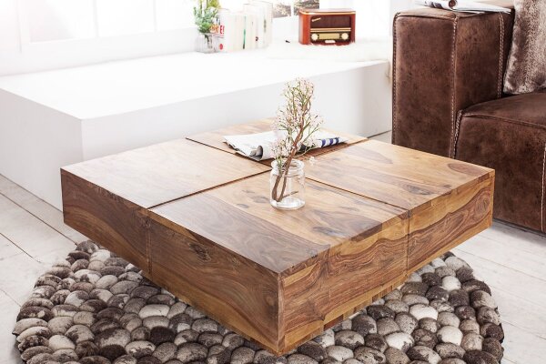 Couchtisch Sheesham Holz in Natur 70 x 70 cm