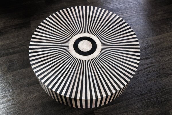 Couchtisch Intarsien in Schwarz Gold Weiß Ø 60 cm Handarbeit