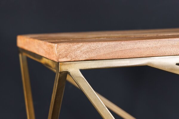 Table console mangue bois métal en laiton naturel 119 cm