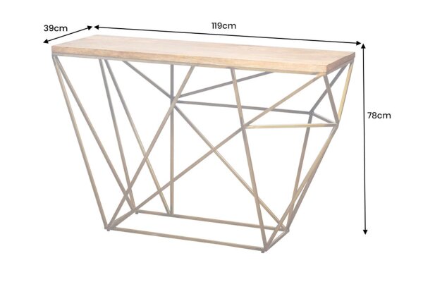 Table console mangue bois métal en laiton naturel 119 cm
