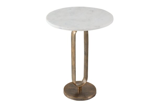Beistelltisch in Weiß Gold 45x45 cm Marmor Metall Handarbeit