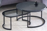 Couchtisch 2er Set MDF Hartglas Metall in Schwarz