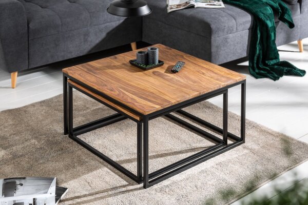 Table basse 2 pièces bois de sheesham métal