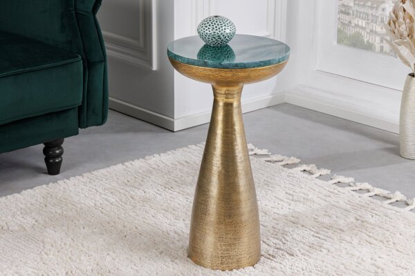 Table dappoint en marbre métal vert or 30x30 cm artisanale