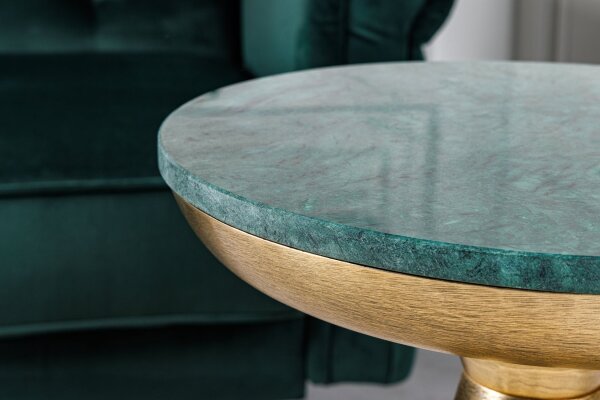Table dappoint en marbre métal vert or 30x30 cm artisanale