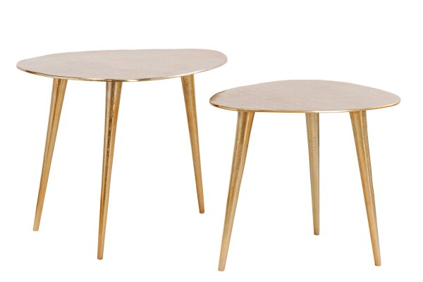Table basse set de 2 pièces métal doré tripode fait main