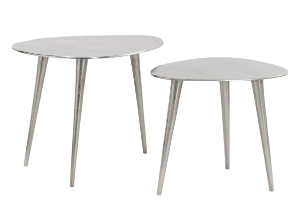 Table basse en métal argenté Lot de 2 trépieds artisanaux