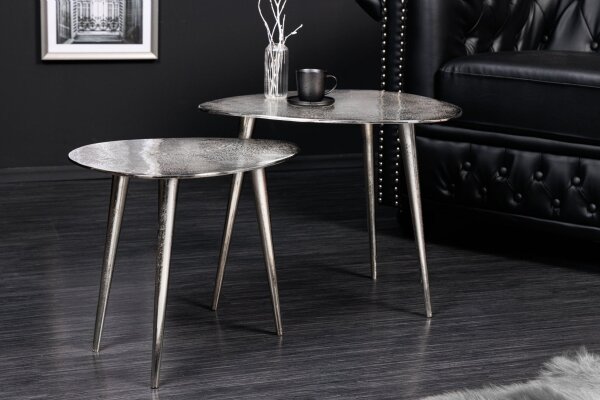 Table basse en métal argenté Lot de 2 trépieds artisanaux