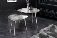 Couchtisch Metall in Silber 2er Set Dreibein Handarbeit