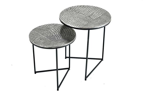 Beistelltisch 2er Set Metall in Silber Antik Hammerschlag