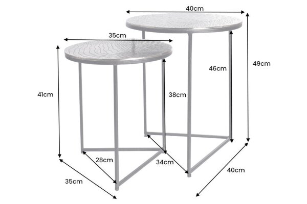 Beistelltisch 2er Set Metall in Silber Antik Hammerschlag